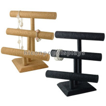 Counter Top 2 Wood Bar Display Stand For Jewelry, Custom Velvet Bangle Display Stand For Watches